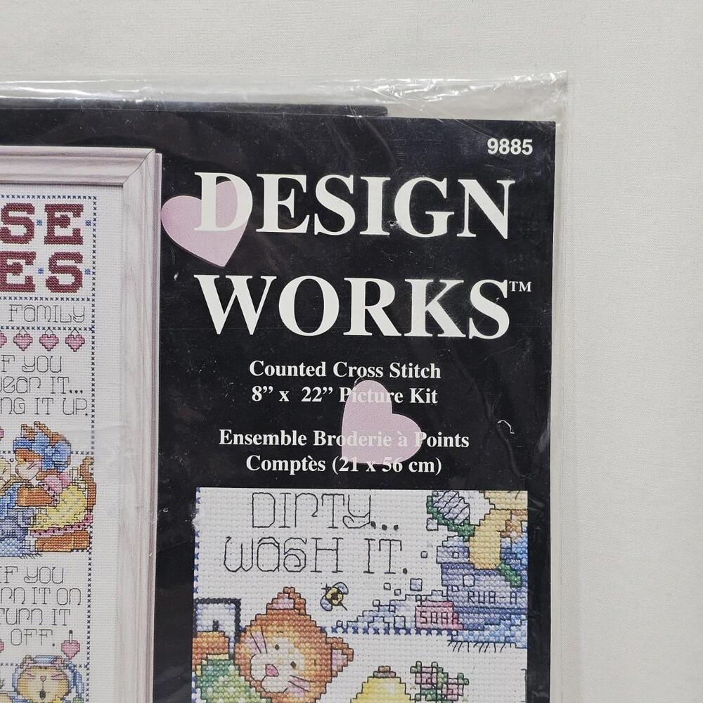 Vintage Design Works Cross Stitch Kit 9885 Kitten House Rules 8" X 22" - Picture 5 of 6